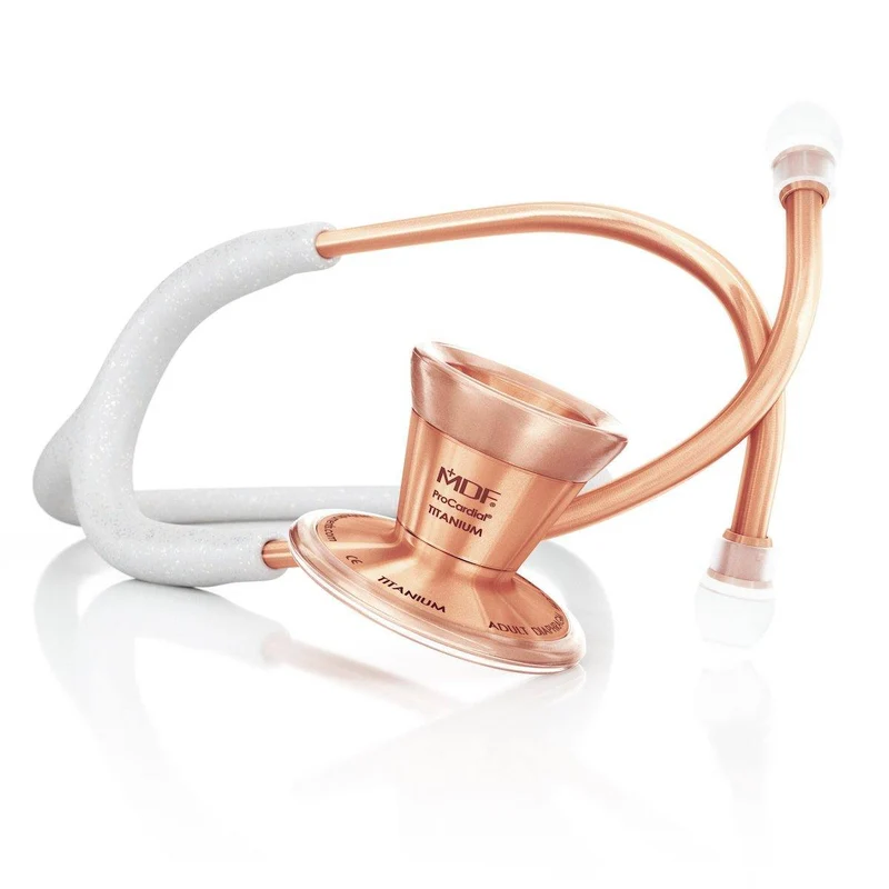 ProCardial® Titane - Stéthoscope de Cardiologie Adulte - Blanc à Paillettes / Or Rose