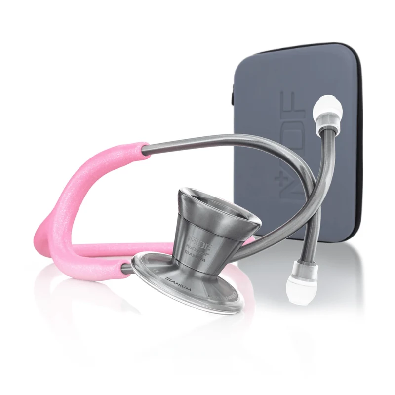 ProCardial® Titane - Stéthoscope de Cardiologie Adulte - Rose à Paillettes / Metalika avec Étui