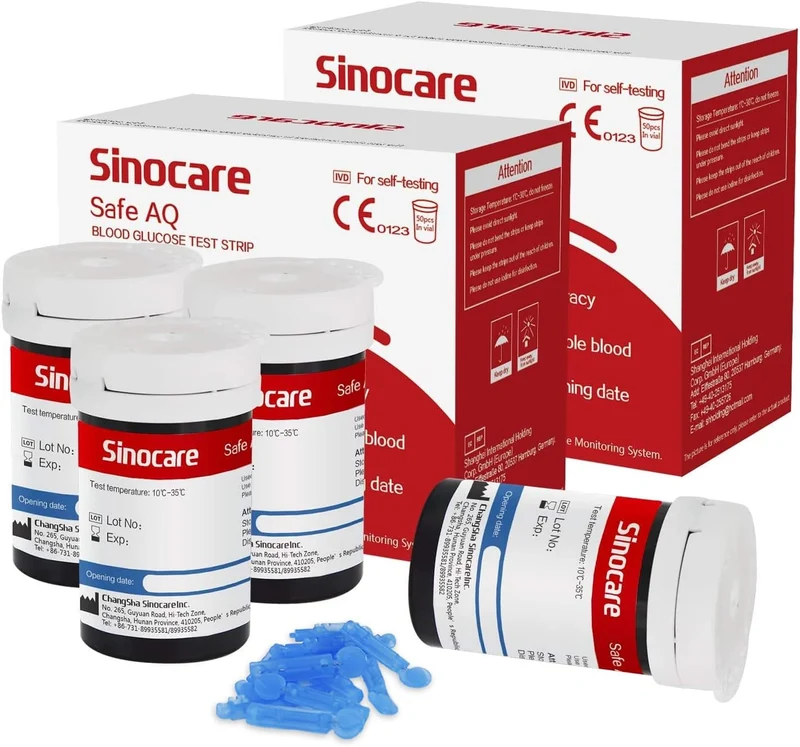 [100pcs] Sinocare Glucometer Glucose Test Strips with free lancets