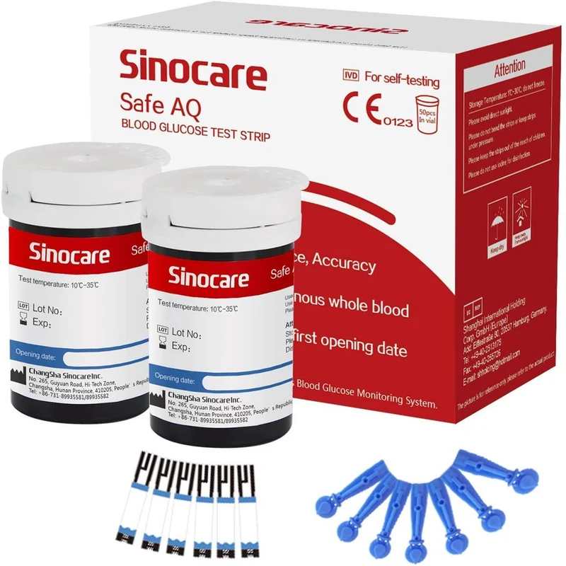 [50pcs] Sinocare Glucometer Glucose Test Strips with free lancets
