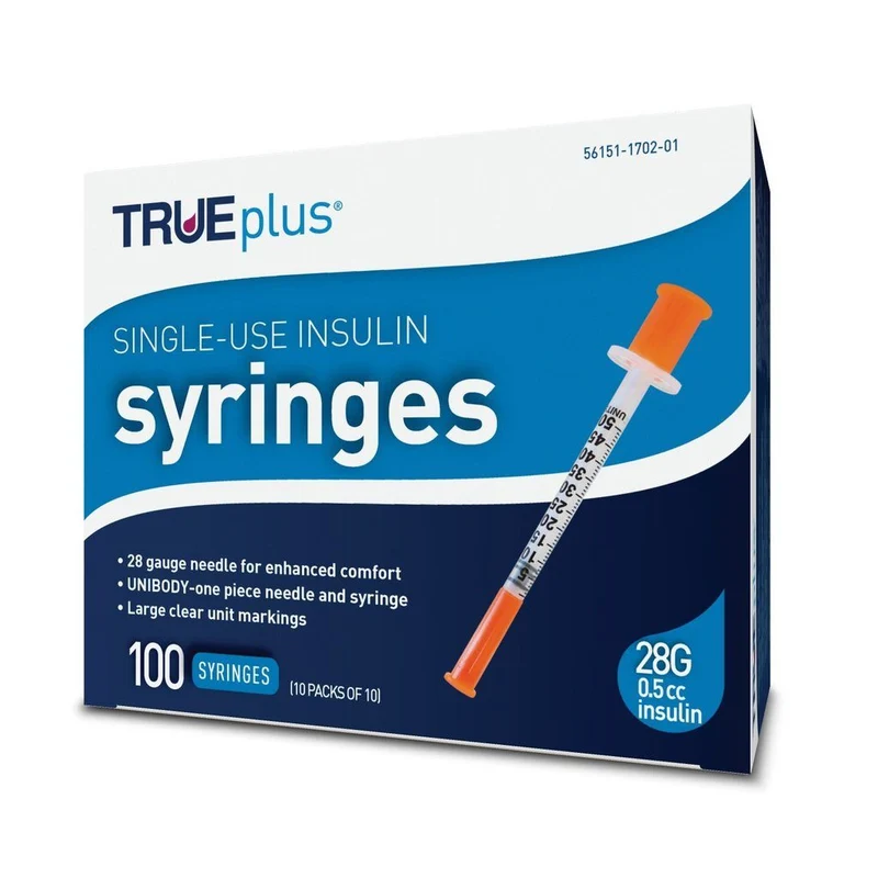 Trueplus Single-Use Insulin Syringe, 28G x 1/2", .5 mL (100 Count)