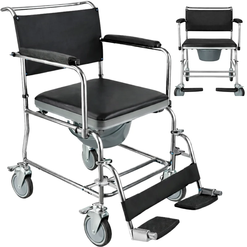 Chaise Douche WC à Roues avec Frein | Rembourrée