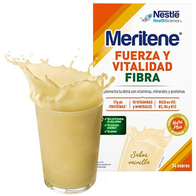 Meritene Multivitamin Shake avec fibres de 2 saveurs | 15 enveloppes