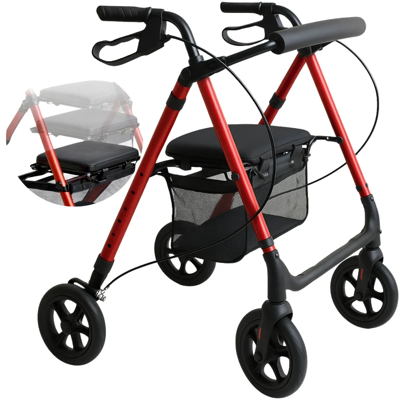 Déambulateur Rollator avec Siège Réglable et Pliable
