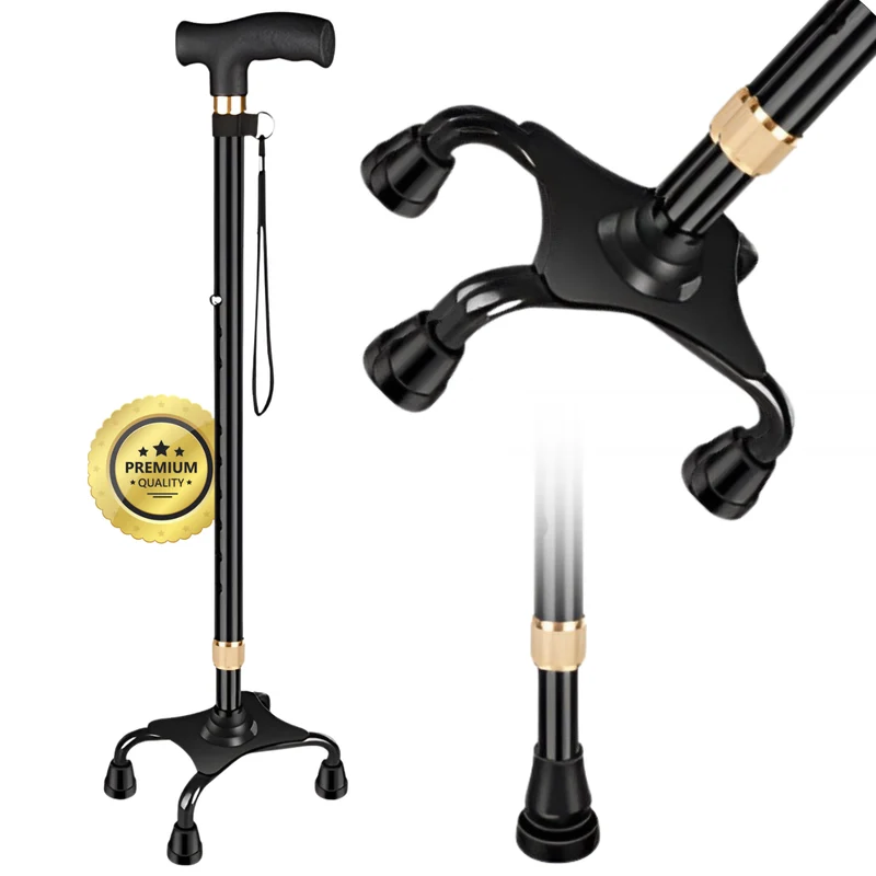 Canne Quadripode 4 Pieds Réglable | Avec Embout Convertible