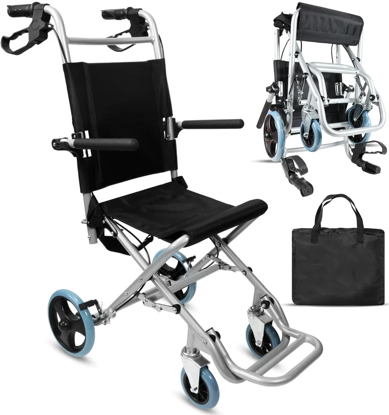 Fauteuil Roulant Étroit de Transit Pliable en Aluminium | Frein à Poignée