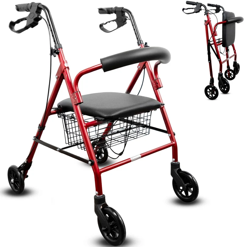 Déambulateur Rollator en Aluminium avec Freins et Siège Rembourré