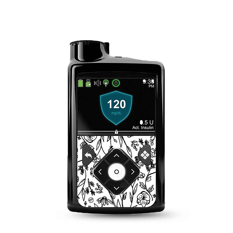 Autocollant décoratif ExpressionMed Medtronic Minimed : Floral noir et blanc personnalisé