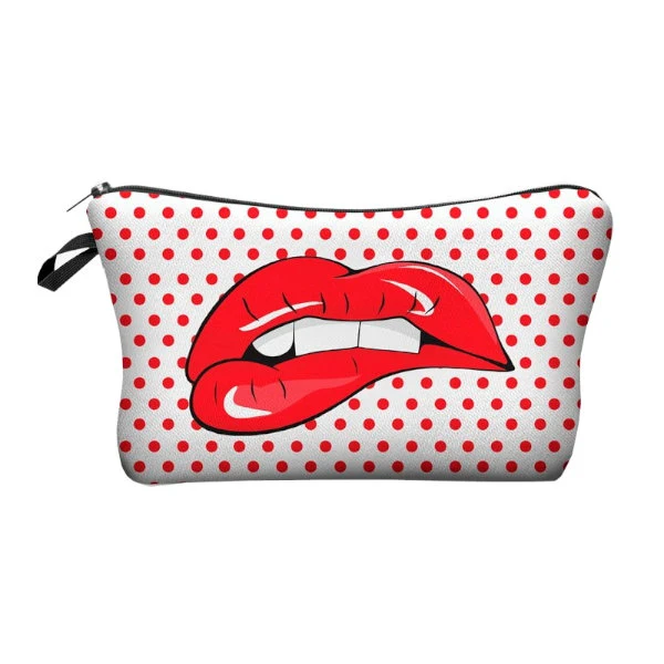 Pochette Trousse Fourre-Tout "Kiss" Blanche à Pois Rouges