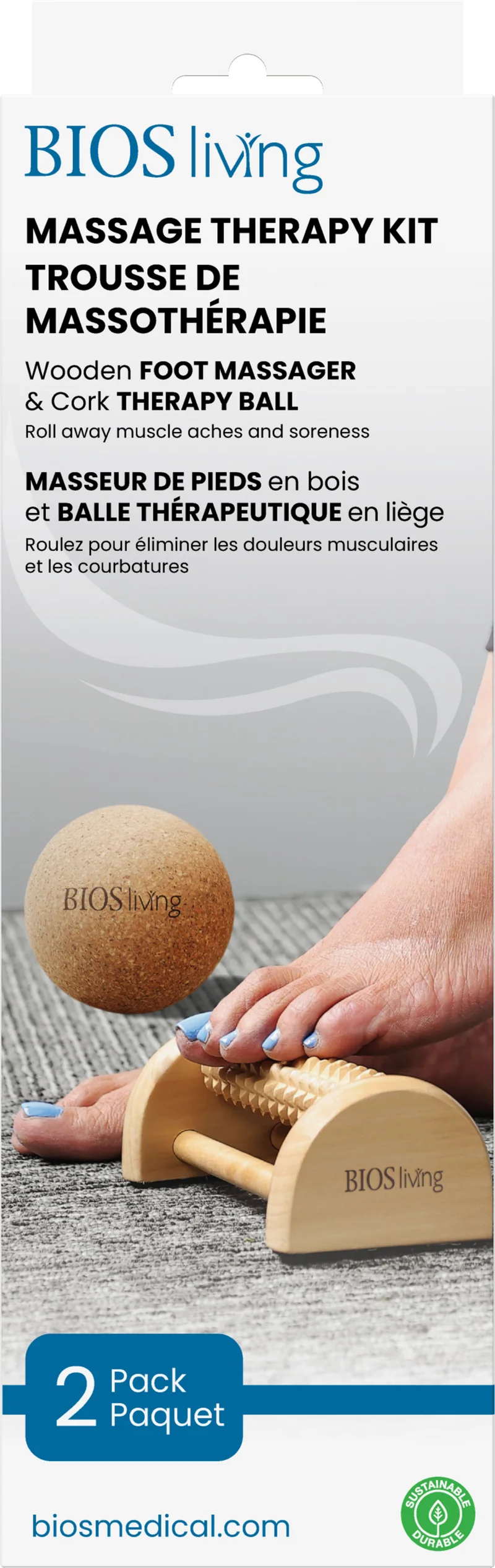 Wooden Massage Foot Roller & Cork Ball