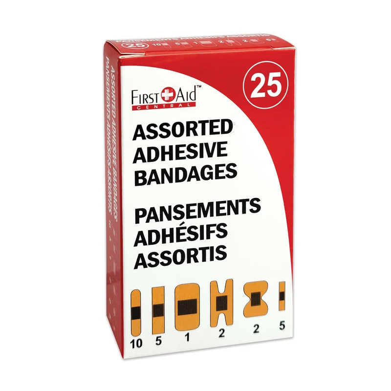 Pansements adhésifs assortis, boîte de 25, marque FAC