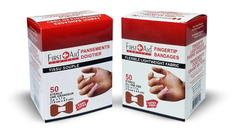 Bandages adhésifs en tissu pour bout des doigts (boîte de 50)