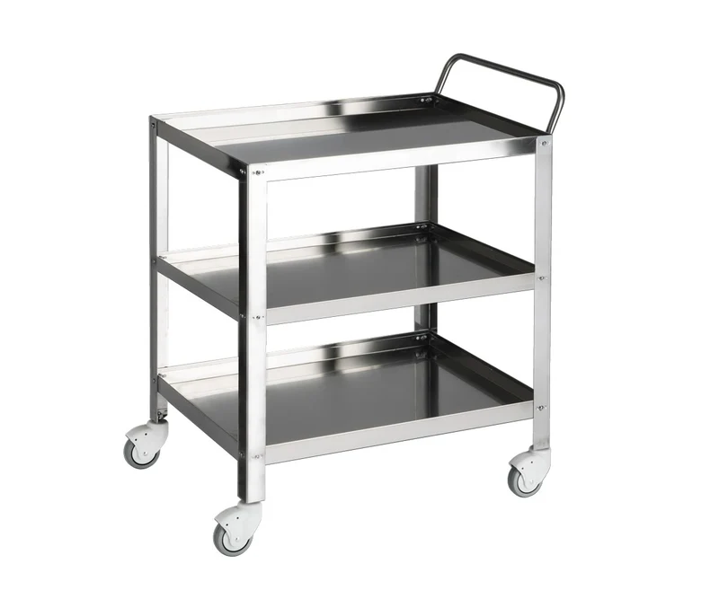 Guéridon Inox, bords relevés, 3 plateaux