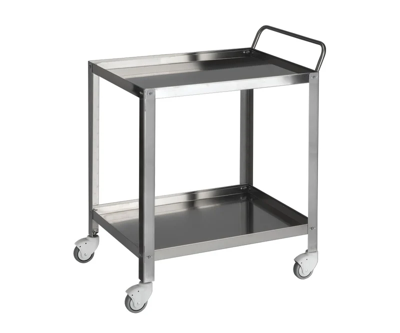 Guéridon Inox, bords relevés, 2 plateaux