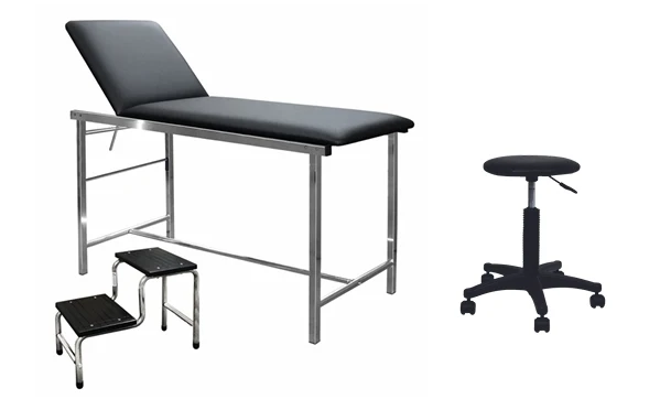 Divan D'examen Inox + Marchepied 2 marches + Tabouret