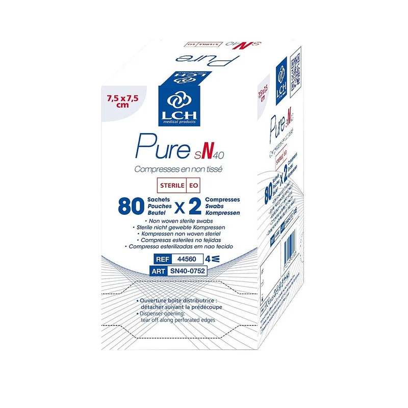 Compresses en non tissé stériles 40g LCH - 7,5x7,5cm