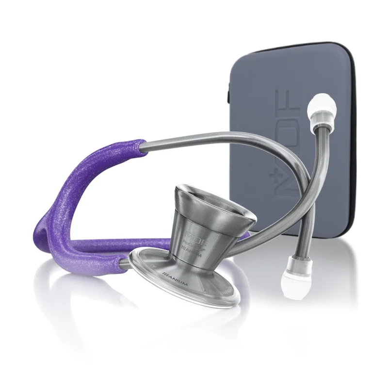ProCardial® Titane - Stéthoscope de Cardiologie Adulte - Violet à Paillettes / Metalika avec Étui