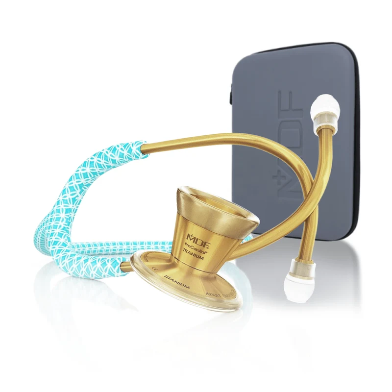ProCardial® Titane - Stéthoscope de Cardiologie Adulte - Bella Azure / Or avec Étui