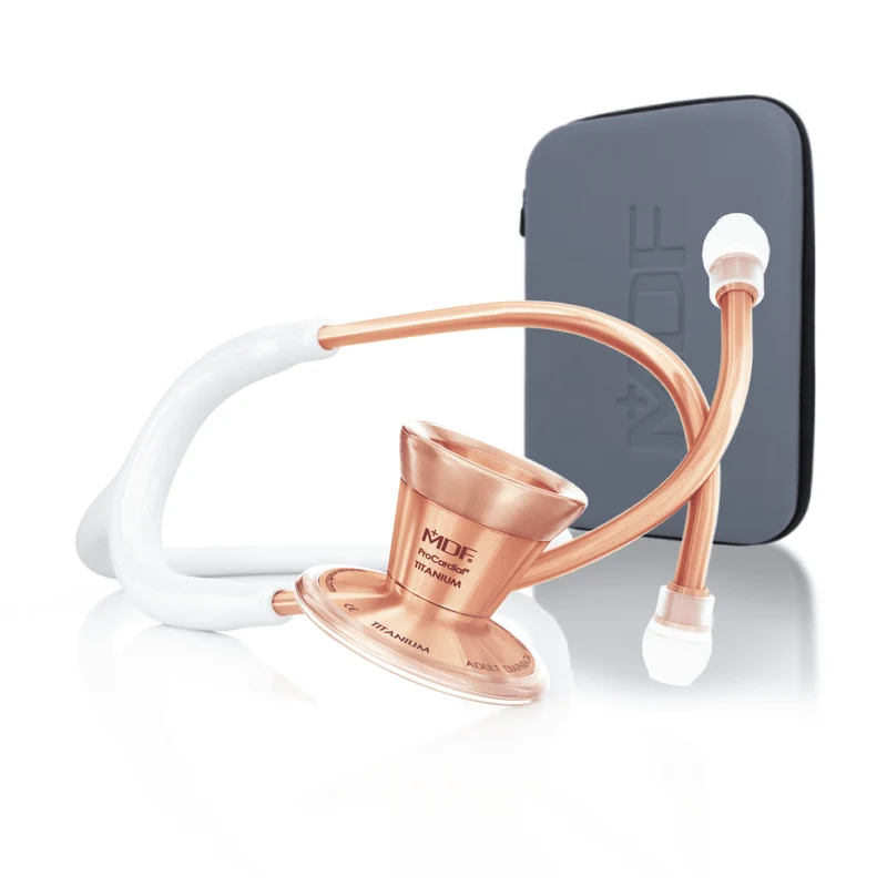 ProCardial® Titane - Stéthoscope de Cardiologie Adulte - Blanc / Or Rose avec Étui