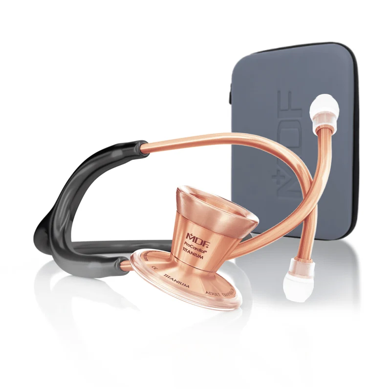 ProCardial® Titane - Stéthoscope de Cardiologie Adulte - Noir / Or Rose avec Étui