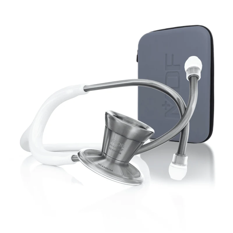 ProCardial® Titane - Stéthoscope de Cardiologie Adulte - Blanc / Metalika avec Étui