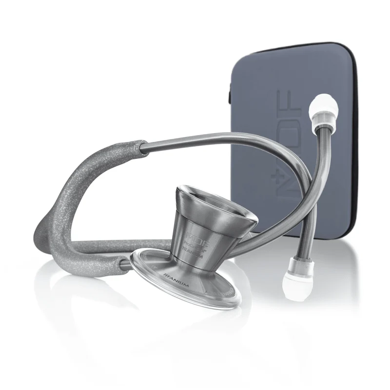 ProCardial® Titane - Stéthoscope de Cardiologie Adulte - Gris à Paillettes / Metalika avec Étui
