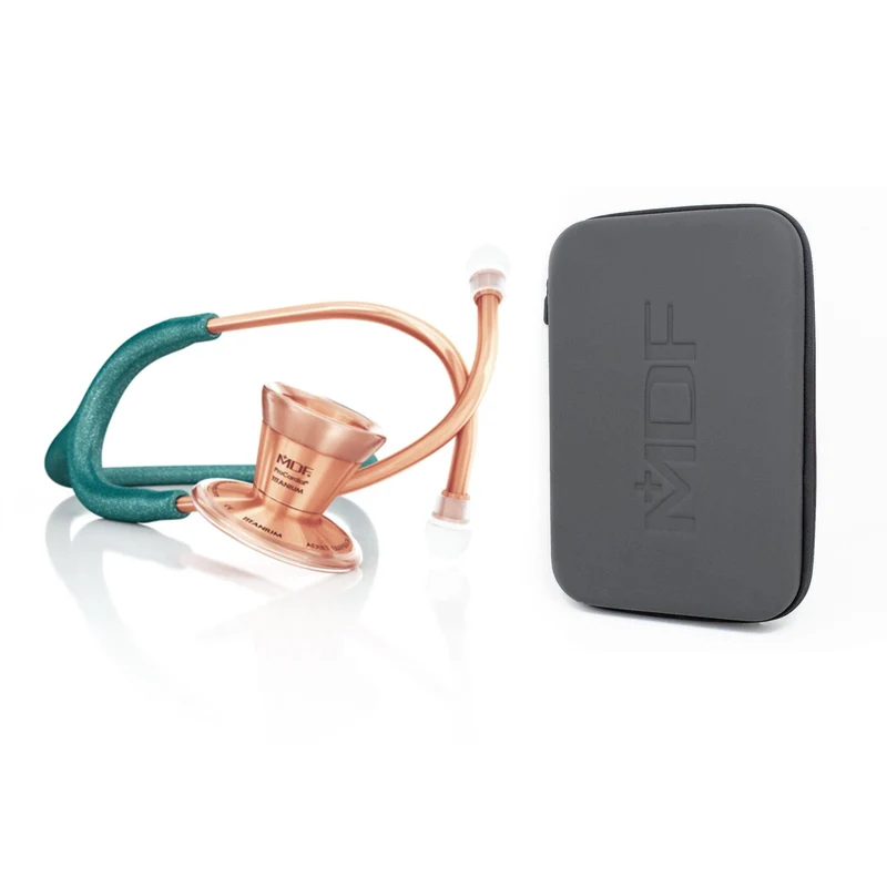 ProCardial® Titane - Stéthoscope de Cardiologie Adulte - Vert à Paillettes / Or Rose avec Étui