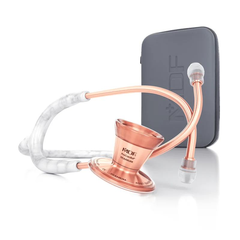 ProCardial® Titane - Stéthoscope de Cardiologie Adulte - Marble / Or Rose avec Étui