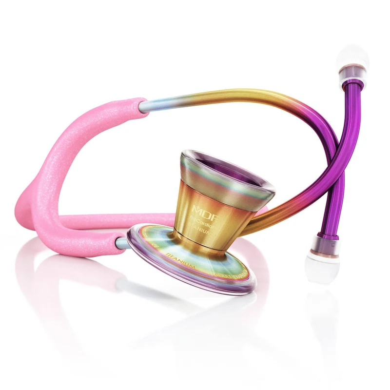ProCardial® Titane - Stéthoscope de Cardiologie Adulte - Rose clair à Paillettes/Kaleidoscope avec Étui