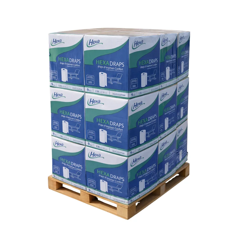 Palette de 16 cartons de Draps d'examen Gaufrés - 50x35 - 135 formats - 9 rouleaux